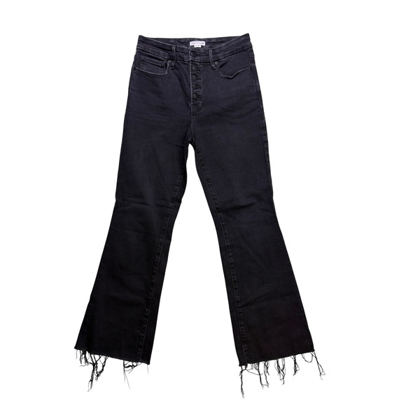 Good American Denim - Good American Good Legs Crop Mini Boot Jeans Womens 4/27 Black Button Fly Frayed